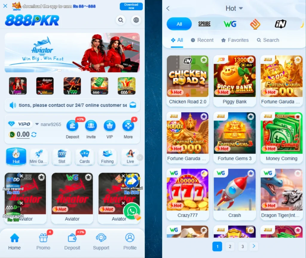 888PKR Game available games including slots, crash, cards, and casino games
