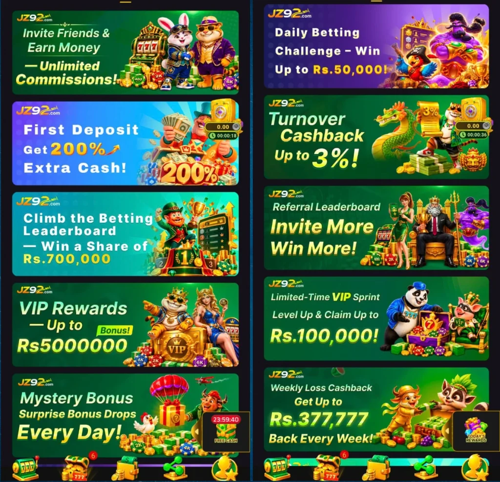 JZ92 Game home page with popular casino games and promotional offers